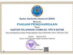 BC Batam Terima Penghargaan dari BNN Atas Peran Aktif Pengungkapan Narkoba