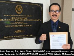 Soegiharto Santoso Perkuat Laporan dan Mohon Pengawasan Perkara No. 342/B/2025/PT.TUN.JKT., ke MA, KY, dan Bawas